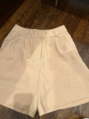 Zara Beige High-Rise Linen-Style Bermuda Shorts